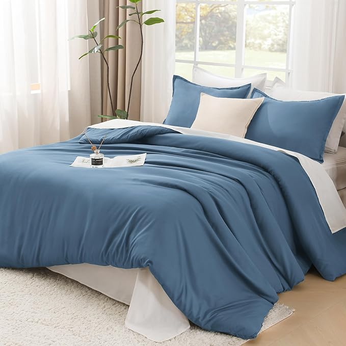Litanika Comforters King Size Ocean Blue, 3 Pieces Lightweight Solid Bedding Set & Collections, All Season Fluffy Bed Set (104x90 Inches Comforter & 2 Pillowcases)