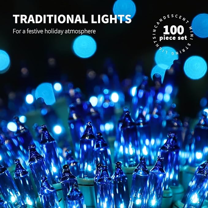 100LIGHTS BLUE Extra-Bright With End Connectors Christmas Decorative Lights 5.98m UL Certified Mini String Light Set Waterproof for Home Garden Holiday Christmas Tree Party Patio Decor Wedding