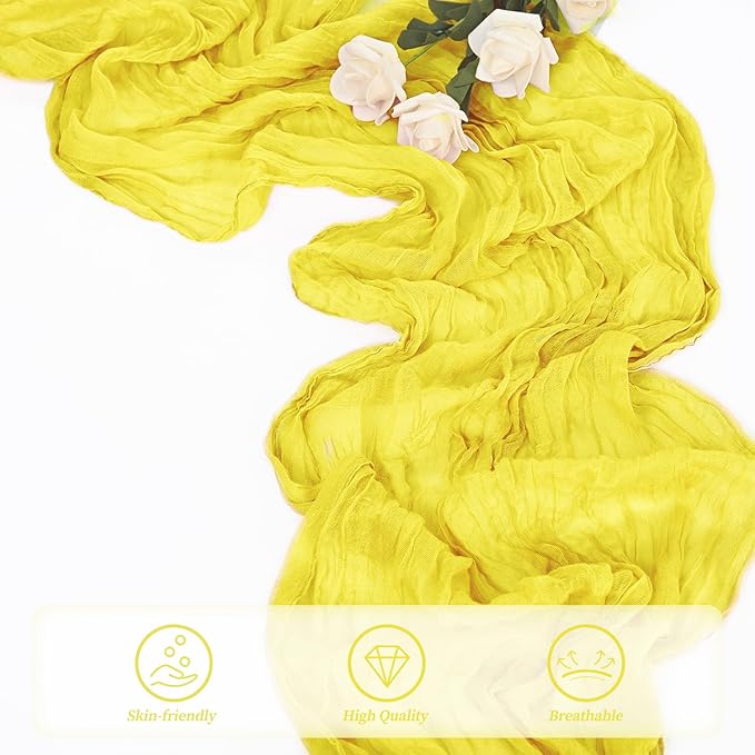 20 Pack Yellow Cheesecloth Table Runner 20 x 120 Inch Long Rustic Gauze Cheese Cloth Table Runner for Wedding 10FT Bridal Baby Shower Table Decorations Boho Fabric Sheer Birthday Party Table Decor