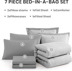 Monbix Queen Comforter Set - 7 Pieces Cationic Dyeing Light Grey Bed in a Bag Queen Bedding Sets with Comforter, Sheets, Pillowcases & Shams, Reversible Bedding Comforters Sets