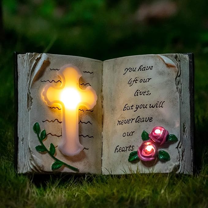 Outdoor Solar Bible Cross Garden Stakes Lights, Waterproof Memorial Grave Decorations Gifts for Cemetery Outdoors Lawn Yard Home Patio Decor