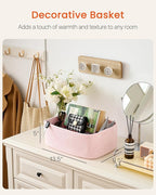 KALLAX Small Woven Basket, 13.5 x 9.5 x 5 Inches, Storage Basket for Organizing, Cute Small Rope Shelf Closet Cube Storage Bins Baskets for Shelves, Dog Toy Gift Baskets Empty, 3 Pack Light Pink