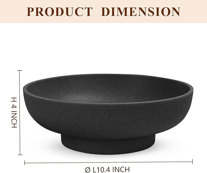 Large Decorative Resin Bowl, Modern Handicraft Bowls for Home Decor, Decorative Fruit Bowl for Kitchen Counter, Stylish Key Bowl for Entry Table, Artificial Stone Black