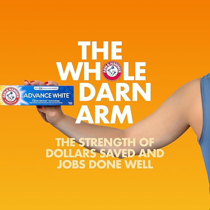ARM & HAMMER Advance White Toothpaste, Teeth Whitening Baking Soda Toothpaste with Stain Defense Technology and Fluoride, Clean Mint Flavor, 6.0 Oz (4 Pack)