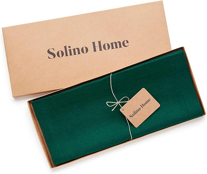 Solino Home Linen Table Runner 90 Inches Long - 100% Pure Linen Rainforest Green Dining Table Runner 14 x 90 Inch for Fall, Autumn, Thanksgiving - Fete