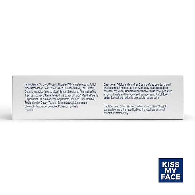 Kiss My Face Super White Toothpaste Gel, Cool Mint Flavor, Removes Plaque and Stains, Teeth Whitening Toothpaste, Fluoride Free, Vegan, 4.5 oz, 3 Pack