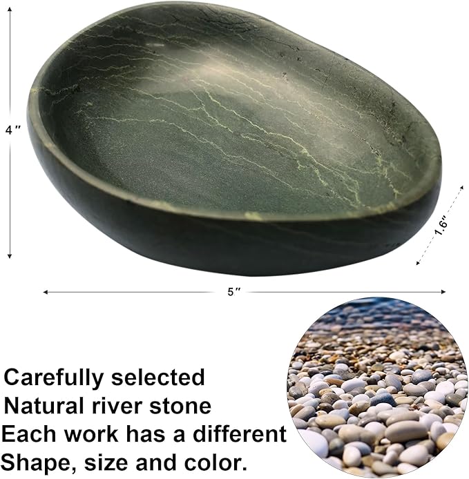 Handmade Decorative Bowl - Natural River Stone Pebble Artisan Crafted Serving Dish | 4-6 Inch Unique Decorative Tray for Home Centerpiece, Jewelry Holder (green)