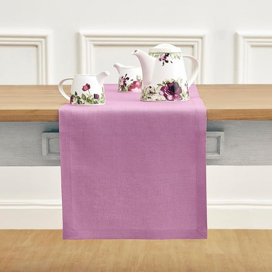 Solino Home Linen Violet Table Runner 60 Inches - 100% Pure Linen Farmhouse Short Table Runner 14 x 60 Inch Ideal for Dresser and Coffee Tables - Halloween - Fete