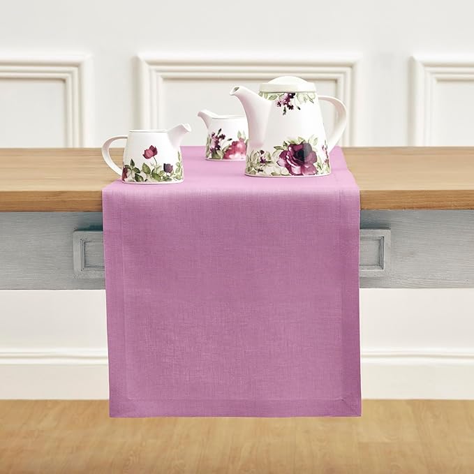 Solino Home Linen Violet Table Runner 72 Inches Long - 100% Pure Linen Dining Table Runner 14 x 72 Inch for Halloween - Fete