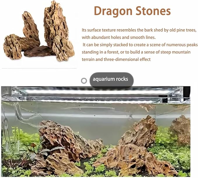 Dragon Rocks Aquarium Rock aquascaping Natural Stone Rocks Fish Tank Decor Rocks for Aquariums Landscaping Model Tank Decoration Aquarium Miniature -20Lb (2-8 inch)