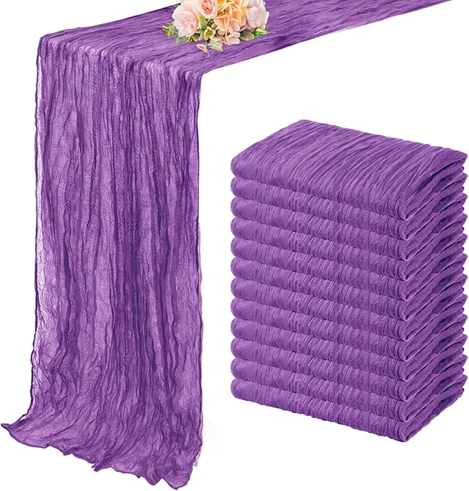 12 Pack Purple Cheesecloth Table Runner 10FT Boho Fabric Rustic Cheese Cloth Table Runner for Wedding Bridal Shower Baby Shower Gauze Sheer Birthday Party Table Decorations 20 x 120 Inch Long