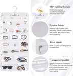 Freegrace Hanging Jewelry Organizer Revolving Hanger - Secure Zipper Closure - 50 Pockets - Foldable Storage & Display Solution - For All Jewelry & Bijoux (White)