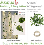 suddus 200 LED Vine with Light Plug in, 6.5ft x 6.5ft Pothos Fairy Curtain Lights with Remote, Leaf Fairy Lights for Wall,Bedroom, Dorm, Wedding, Party, Indoor Decor(Warm White)