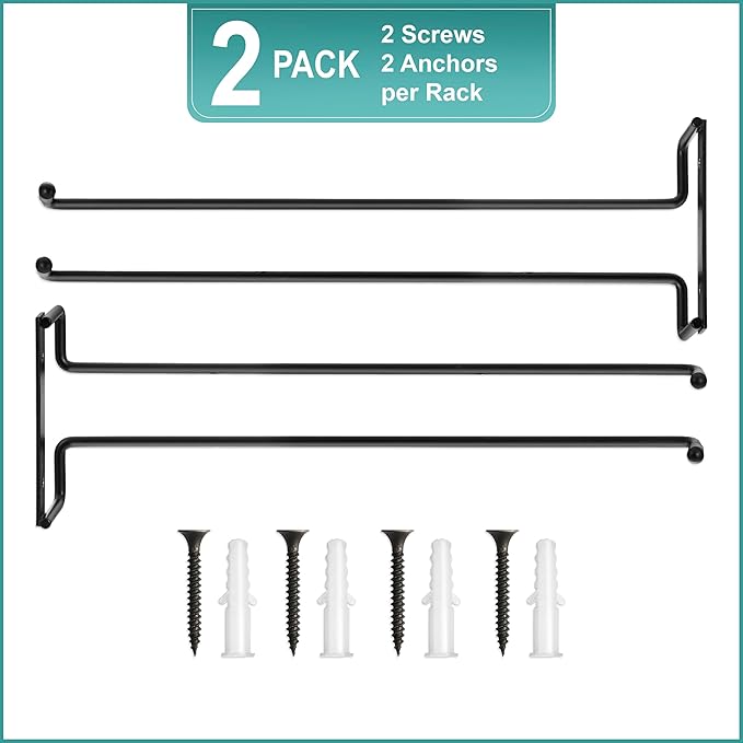 Sorbus Wine Glass Holder - 12 Inch Wall Mounted Wine Glass Rack for Under Cabinet Organization and Storage - Kitchen Shelves for Home Bar Holds Up to 4 Stemware Wine Glasses Each, 8 Total (2 Pack)