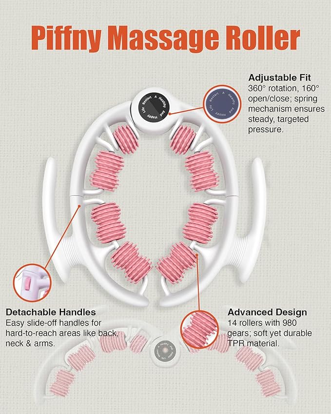 Cellulite Massage Roller - Anti-Cellulite Massager with Detachable Roller Handles for Thighs, Legs & Buttocks - Fascia Massage Tool for Lymphatic Drainage & Deep Tissue Therapy (Pink)
