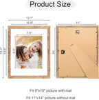 11x14 Picture Frame Set of 4, 11 x 14 Wood Photo Frames with Mat for 8x10, Natural Wooden Frame with Real Glass Cover for Wall and Tabletop Display,Brown