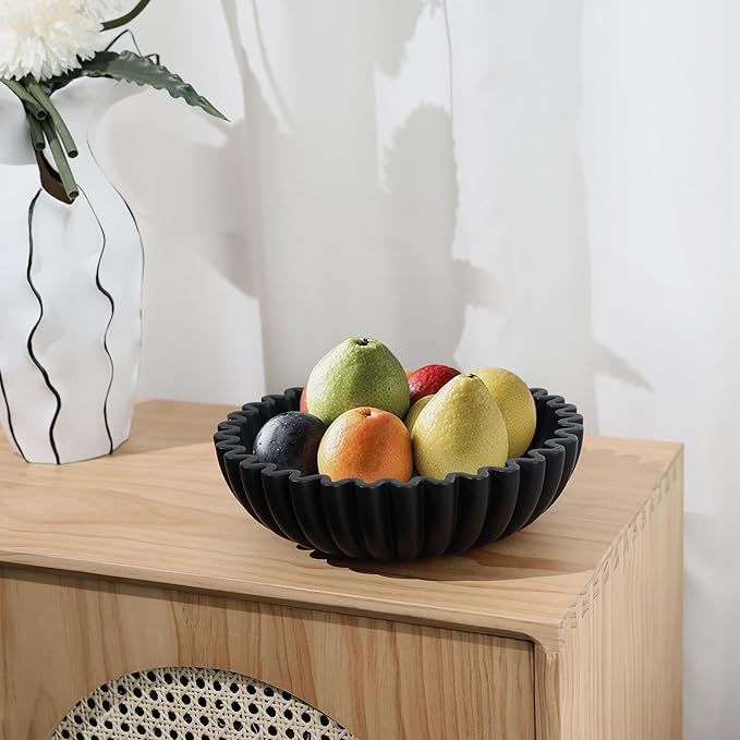 Black Decorative Bowl for Kitchen Counter - Modern Fruit Bowl with, Catch All Bowl for Keys, Entryway Table, and Home Decor