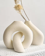 NOBULA White Ceramic Donut Vases – Modern Home Decor for Living Room, Bedroom & Table Centerpiece - Minimalist Nordic – Unique Vases for Olive Plant & Flowers – Decorative Coffee Table Vase Set of 2