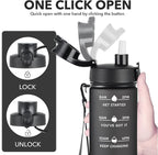 Enerbone Water Bottle, Leakproof BPA & Toxic Free, Motivational Water Bottle with Times to Drink and Straw, Fitness Sports Water Bottle with Strap for Office, Gym, Outdoor Sports