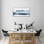 Indigo Framed Canvas Wall Art Misty Mountain Wall Pictures Foggy Lake Boat Canvas Painting Prints Forest Birds Canvas Wall Decor for Living Room Bedroom Decorations Framed 20" x 40" Natural