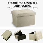 LINMAGCO Ottoman Storage Ottoman with Storage Small Foot Rest Stool Under Desk Stool Short Folding Footrest Linen Cloth Beigh 16X12X12IN