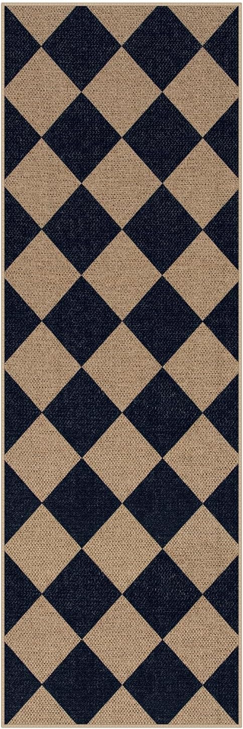 Lahome Checkered Easy Jute Runner Rug, 2x6 Kitchen Mats for Floor Washable Entryway Runner, Checkerboard Black Indoor Outdoor Carpet for Hallway 6ft Entry Laundry