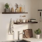 Floating Shelves for Wall, 36" W x 8" D x 1.5" H, Wooden Wall Mounted Display Shelves with Invisible Brackets for Living Room, Bedroom, Bathroom, Kitchen Decor and Storage, Set of 2, Walnut