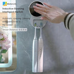 Toothbrush Holders Cleaner & Dryer for Bathroom - Mirror Wall Mounted [Rechargeable, Auto Sensor Open/Close Lid, LED Smart Screen] Adhesive Electric Tooth Brush Razor Holder with Cover for Home Travel