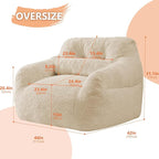 Bean Bag Chair for Adults with Pillow,Oversized Bean Bag Couch for Adults Chairs,Giant Lazy Couch Sofa Chairs with Filler,Large Reading Chair for Living Room Bedroom,Apricot