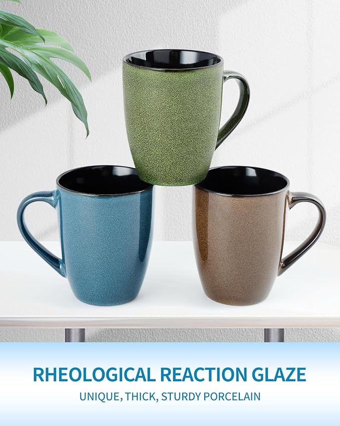 Ceramic Mugs 12oz,Large Ceramic Coffee Cups for Men, Women, Dad, Mom, Modern Coffee Mugs With Handle For Tea,Latte,Cappuccino,Cocoa. (green 4pack)