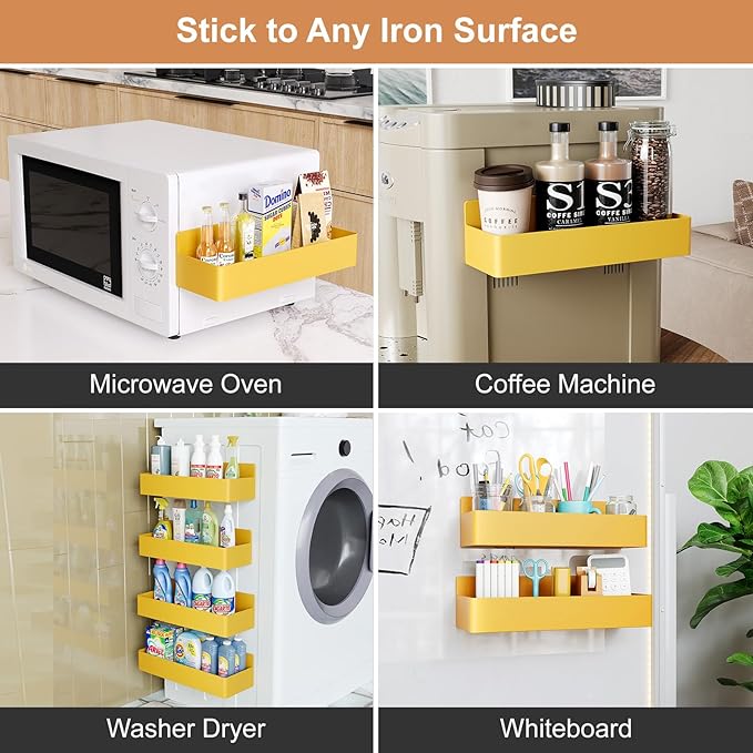 Magnetic Spice Rack for Refrigerator, Kitchen Organizer and Storage Shelf, Yellow(4 Pack)…