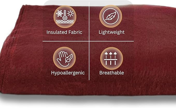 Alpaca Wool Throw Blanket | Warm, Ultra-Soft, Breathable, Non-Itchy Blanket-Throw | Hypoallergenic and Beautiful Fabric (Wine)