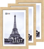 VCK 11x17 Picture Frame 3 Pack - Oak, Natural Solid Wood Poster Frames, Wall Gallery Frame