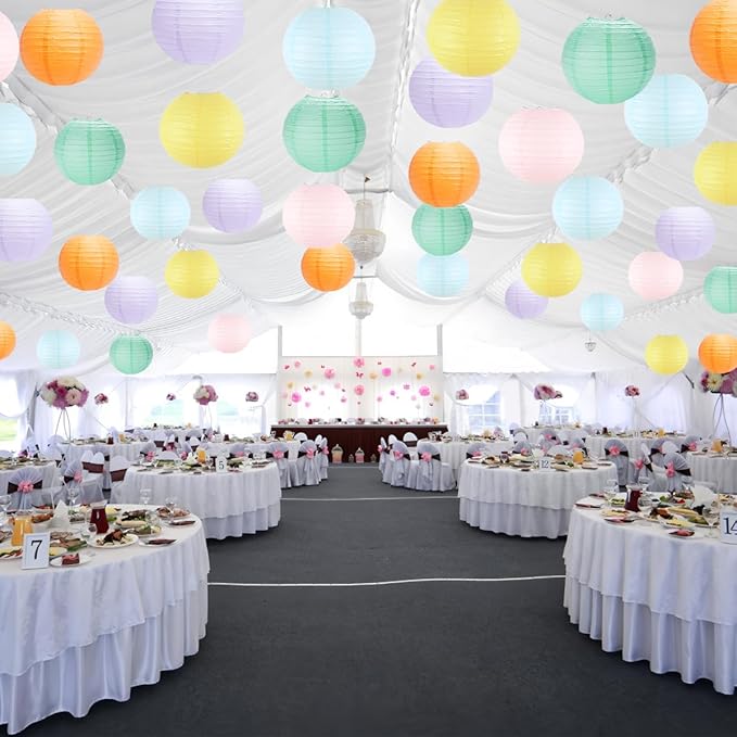 Paper Lanterns Pastel Round Hanging Chinese Lanterns for Birthday Baby Shower Rainbow Easter Party Decorations Pack of 12