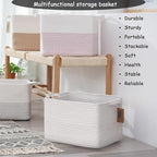 COMFY-HOMI 3PACK Cotton Rope Square Basket with Handles for Shelves|Dog Toy Basket Bin and Storage|Baby Basket for Gif|Shoe basket for Organizing|New13.5" x 11" x 9.5" for Living Room（All White）