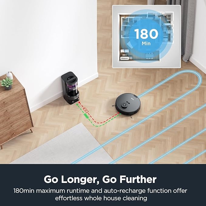 Eureka Robot Vacuum with Bagless Self Emptying Station, Robotic Vacuum Cleaner, 45-Day Capacity, 3000Pa Suction, LiDAR Navigation, NER E10s BK