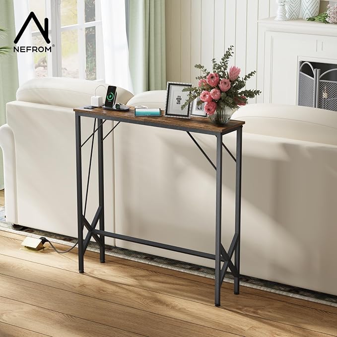 31.5‘’ Console Table, Skinny Entryway Table with Fast-Charging Station, Narrow Long Sofa Table, Behind Slim Couch Table for Entrance, Hallway, Living Room Decor ST-BR80-1
