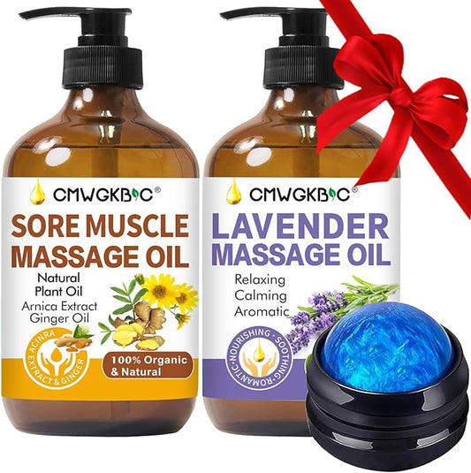 Massage Oil for Massage Therapy,Lymphatic Drainage-Ginger Oil Sore Muscle Arnica Oil &Lavender Oil Relaxing Massage Oils for Date Night,Massage Ball,Fathers Day Gift for Husband,Men, Gifts for Him Her