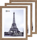 VCK 16x20 Picture Frames for Wall 3 Pack, Brown Walnut Wood Poster Frame, Exclusive Wood Grain, Wall Mounting Hanging