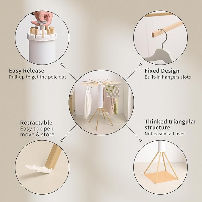 Clothes Drying Rack 4 Legs,Laundry Hanger Dryer Rack,Portable Drying Rack,Foldable Drying Rack-Drying Rack Clothing Laundry Bedroom Household Wooden-12rods