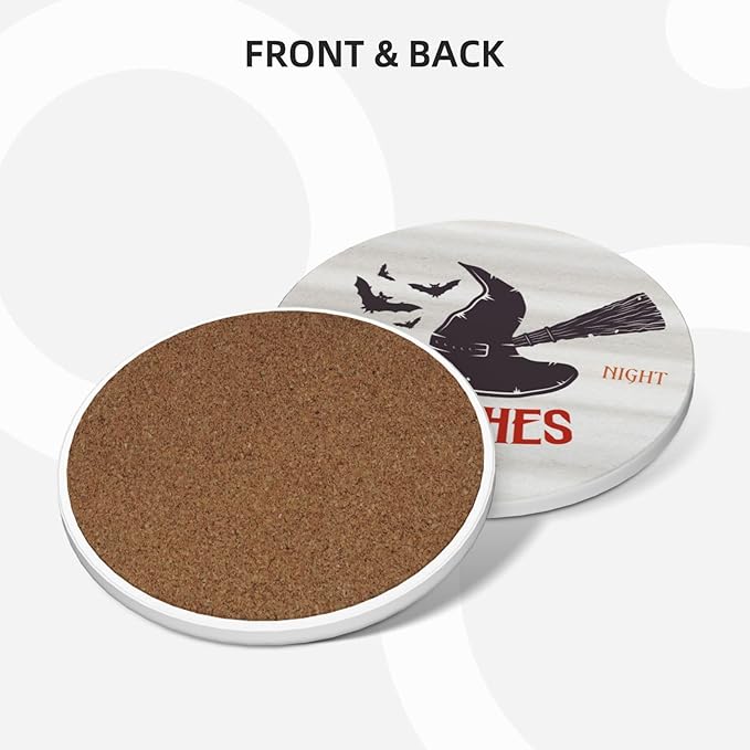 6 PCS Halloween Coasters with Metal Holder and Cork Base Ceramic Drink Coasters Absorbent Cup Mat Non-Slip for Home Kitchen Office Table Decor, 4 Inch Halloween 1