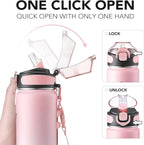 Enerbone 24 oz Insulated Water Bottle, Stainless Steel Bottle with Carrying Strap, Double-Wall Vacuum Insulation Design, Leakproof Sports Bottle with Straw, Keep Drinks Cold or Hot for Hours