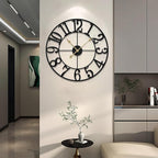 LEIKE Large Wall Clock, 24" Silent Non-Ticking, Battery Operated, Oversized, Decorative Retro Black Metal Clock for Living Room,Farmhouse, Dinner Room,Indoor, Outdoor Decor(60cm, Black Arabic Number)