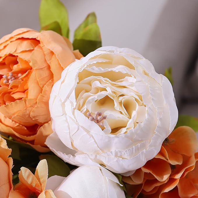 Duovlo Artificial Peony Silk Flowers Fake Flowers Vintage Wedding Home Decoration,Pack of 1 (New Orange)