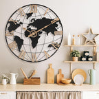 24 Inch Large Wall Clock for Living Room Decor,Big Modern Decorative Silent World Map Metal Wall Clock with Vintage Gold Roman Numeral for Office,Living Room,Kitchen,Dining Room