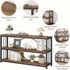 LVB Industrial Console Entryway Table, Metal Wood Rustic Sofa Table with Storage, Farmhouse 3 Tier Shelf Long Hallway Foyer Entry Tables Behind Couch for Home Living Room Entryway, Rustic Brown, 55 In