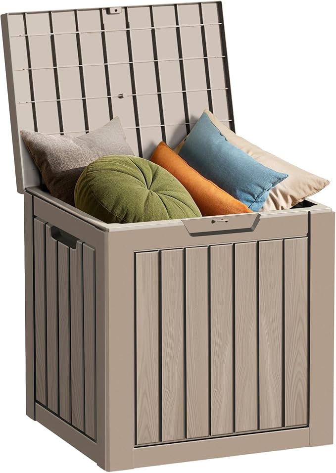 35 Gallon Outdoor Storage Box Waterproof Lockable Resin Deck Box Large, Patio Storage Bin for Pool Accessories Cushion Furniture, Garden Tools, UV-Resistant Outside Delivery Grey