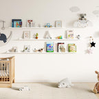Floating Picture Ledge Shelves for Wall Set of 2, 95 Inches Picture Ledge Shelf with Long Large Nursery Book Shelf for Toys Storage Kids Bookshelf Wall Mounted Living Room Bedroom Decor Frames, White