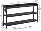 IRONCK Console Table, Sofa Table with Power Outlet, Farmhouse Hallway Table for Entryway, Living Room, Height Adjustable, Easy Assembly, Vintage Black,55"