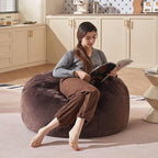 Bean Bag Chair 3Ft, Memory Foam Filled, Large Beanbag Chairs for Adults and Teens, Soft Sofa with Removable Flannel Cover, Round Couch for Living Room Bedroom College Dorm (Brown, 3FT-36×36"×24")